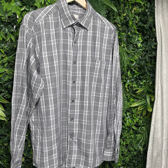 ERMENEGILDO ZEGNA Men Shirt XL Gray Black Plaid Collared Button Italy Made 1548 - Picture 7 of 12